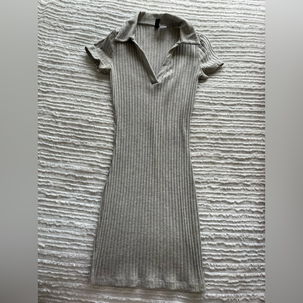 H&M Ribbed Polo Collar Gray Mini Dress
